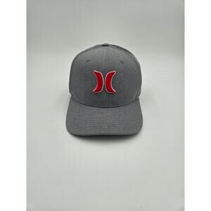 Hurley Nike Dri Fit Flex Fit Hat Large Gray Red Logo Cap Rare HTF